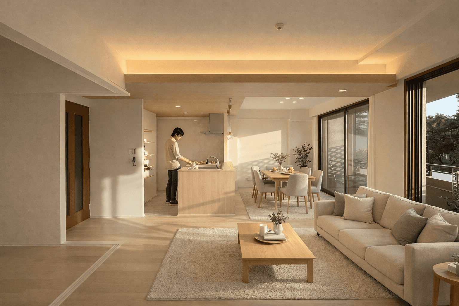 天井すっきり、凹凸をなくして空間広々リビングに× 平塚市